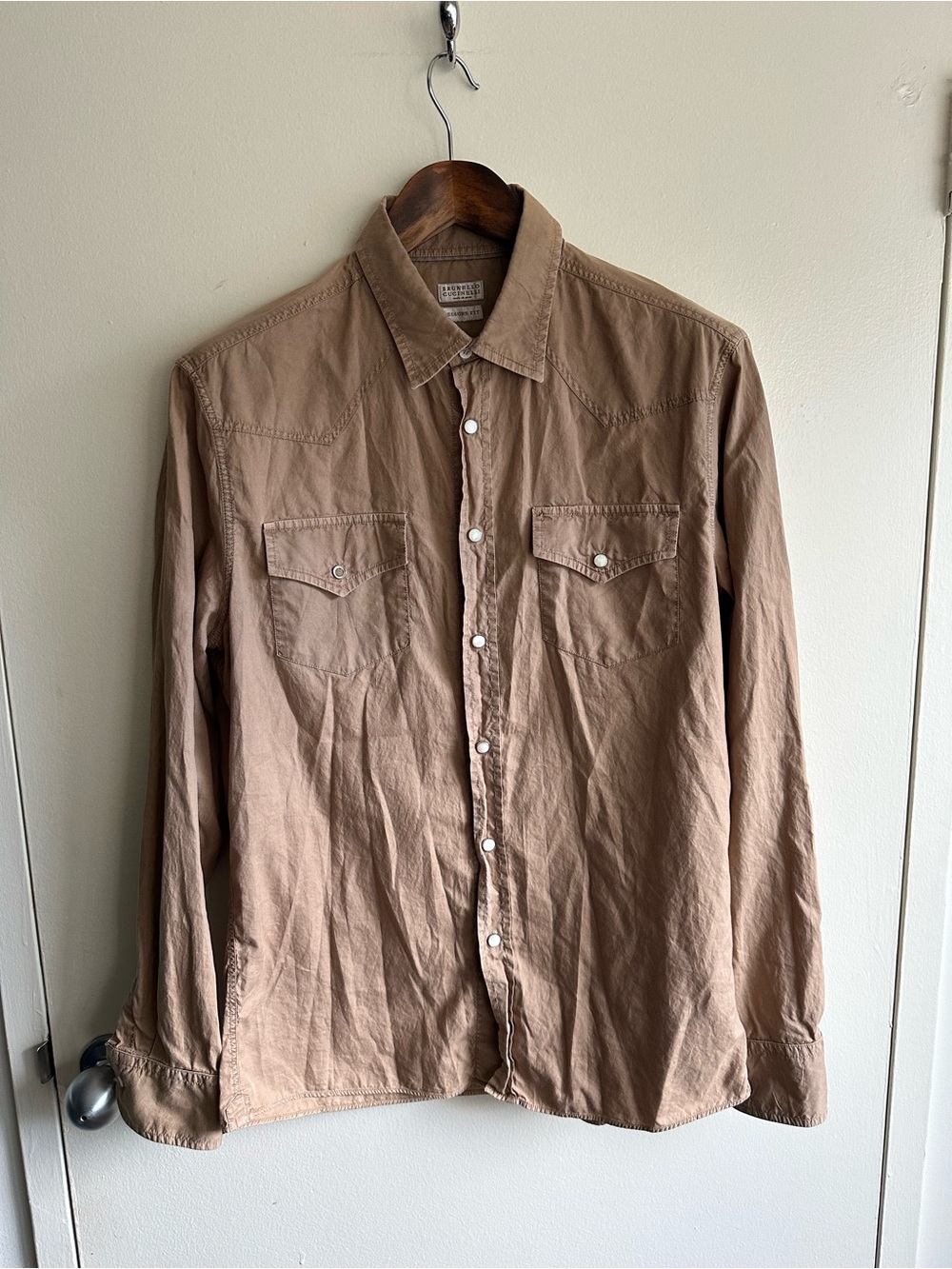 Brunello Cucinelli Tan Casual Western Leisure Fit Shirt USL